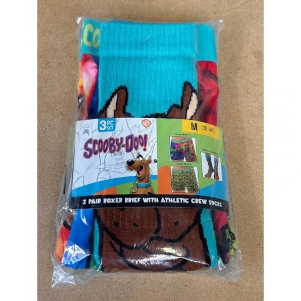 Scooby-Doo Mens 3pc Set 2 Pair Boxer Briefs 1 Pair Crew Socks Tie-Dye Medium NEW